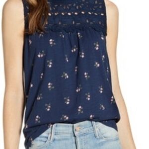 Navy Floral Sleeveless Top Lucky Brand Size M